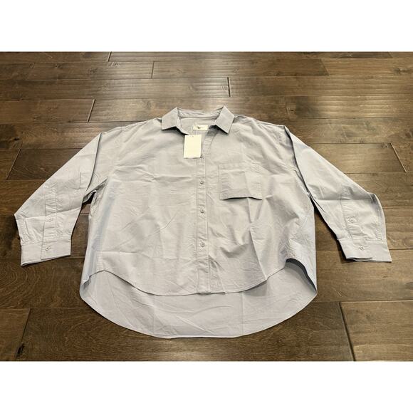 MOIA Womens SkyBlue V Box Shirt Button Up Long Sleeve One Size Shirt NWT $148 - Picture 2 of 9